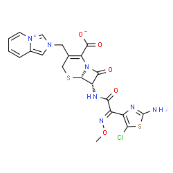 ChemSpider 2D Image | (6S,7S)-7-{[(2E)-2-(2-Amino-5-chloro-1,3-thiazol-4-yl)-2-(methoxyimino)acetyl]amino}-3-(2H-imidazo[1,5-a]pyridin-4-ium-2-ylmethyl)-8-oxo-5-thia-1-azabicyclo[4.2.0]oct-2-ene-2-carboxylate | C21H18ClN7O5S2