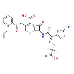 ChemSpider 2D Image | 1-Allyl-2-({[(6S,7S)-7-{[(2E)-2-(2-amino-1,3-thiazol-4-yl)-2-{[(2-carboxy-2-propanyl)oxy]imino}acetyl]amino}-2-carboxy-8-oxo-5-thia-1-azabicyclo[4.2.0]oct-2-en-3-yl]methyl}sulfinyl)pyridinium | C25H27N6O8S3