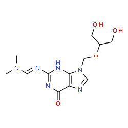 ChemSpider 2D Image | N'-(9-{[(1,3-Dihydroxy-2-propanyl)oxy]methyl}-6-oxo-6,9-dihydro-3H-purin-2-yl)-N,N-dimethylimidoformamide | C12H18N6O4