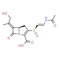 ChemSpider 2D Image | (5R,6E)-3-{(R)-[(E)-2-Acetamidovinyl]sulfinyl}-6-(1-hydroxy-2-propanylidene)-7-oxo-1-azabicyclo[3.2.0]hept-2-ene-2-carboxylic acid | C14H16N2O6S