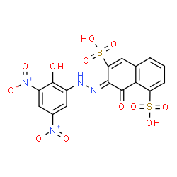 ChemSpider 2D Image | (7Z)-7-[(2-Hydroxy-3,5-dinitrophenyl)hydrazono]-8-oxo-7,8-dihydro-1,6-naphthalenedisulfonic acid | C16H10N4O12S2