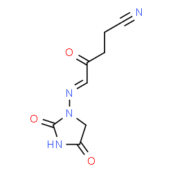 ChemSpider 2D Image | (5E)-5-[(2,4-Dioxo-1-imidazolidinyl)imino]-4-oxopentanenitrile | C8H8N4O3