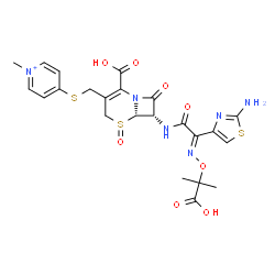 ChemSpider 2D Image | 4-({[(6S,7S)-7-{[(2E)-2-(2-Amino-1,3-thiazol-4-yl)-2-{[(2-carboxy-2-propanyl)oxy]imino}acetyl]amino}-2-carboxy-5-oxido-8-oxo-5-thia-1-azabicyclo[4.2.0]oct-2-en-3-yl]methyl}sulfanyl)-1-methylpyridinium | C23H25N6O8S3