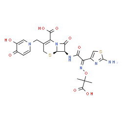 ChemSpider 2D Image | (6R,7R)-7-{[(2E)-2-(2-Amino-1,3-thiazol-4-yl)-2-{[(2-carboxy-2-propanyl)oxy]imino}acetyl]amino}-3-[(3-hydroxy-4-oxo-1(4H)-pyridinyl)methyl]-8-oxo-5-thia-1-azabicyclo[4.2.0]oct-2-ene-2-carboxylic acid | C22H22N6O9S2