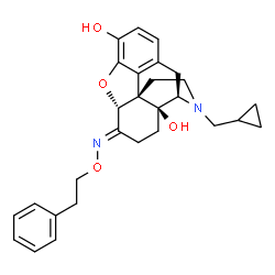 ChemSpider 2D Image | (5alpha,6E)-17-(Cyclopropylmethyl)-6-[(2-phenylethoxy)imino]-4,5-epoxymorphinan-3,14-diol | C28H32N2O4