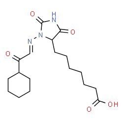 ChemSpider 2D Image | 7-{3-[(E)-(2-Cyclohexyl-2-oxoethylidene)amino]-2,5-dioxo-4-imidazolidinyl}heptanoic acid | C18H27N3O5