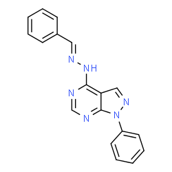 ChemSpider 2D Image | 4-[(2E)-2-Benzylidenehydrazino]-1-phenyl-1H-pyrazolo[3,4-d]pyrimidine | C18H14N6