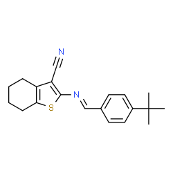 ChemSpider 2D Image | 2-{[(E)-(4-tert-Butylphenyl)methylene]amino}-4,5,6,7-tetrahydro-1-benzothiophene-3-carbonitrile | C20H22N2S