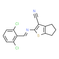 ChemSpider 2D Image | 2-[(E)-(2,6-Dichlorobenzylidene)amino]-5,6-dihydro-4H-cyclopenta[b]thiophene-3-carbonitrile | C15H10Cl2N2S