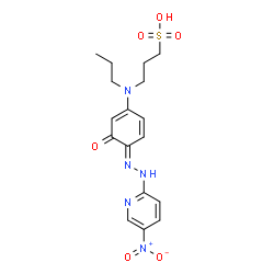 ChemSpider 2D Image | 3-[{(4E)-4-[(5-Nitro-2-pyridinyl)hydrazono]-3-oxo-1,5-cyclohexadien-1-yl}(propyl)amino]-1-propanesulfonic acid | C17H21N5O6S