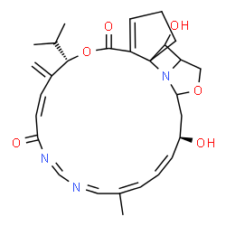 ChemSpider 2D Image | (10S,12Z,15Z,17Z,19Z,21Z,23R)-23,25-Dihydroxy-10-isopropyl-19-methyl-11-methylene-2,3,10,11,24,24a-hexahydro-5H-3,4a-methanocyclopenta[c][1,3]oxazolo[3,2-e][1,5,14,16]oxatriazacyclohenicosine-8,14(6H,
23H)-dione | C28H35N3O6