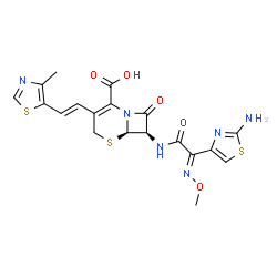ChemSpider 2D Image | (6R,7R)-7-{[(2E)-2-(2-Amino-1,3-thiazol-4-yl)-2-(methoxyimino)acetyl]amino}-3-[(E)-2-(4-methyl-1,3-thiazol-5-yl)vinyl]-8-oxo-5-thia-1-azabicyclo[4.2.0]oct-2-ene-2-carboxylic acid | C19H18N6O5S3