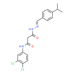 ChemSpider 2D Image | N-(3,4-Dichlorophenyl)-3-[(2E)-2-(4-isopropylbenzylidene)hydrazino]-3-oxopropanamide | C19H19Cl2N3O2