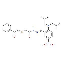 ChemSpider 2D Image | N'-{(E)-[2-(Diisobutylamino)-5-nitrophenyl]methylene}-2-[(2-oxo-2-phenylethyl)sulfanyl]acetohydrazide | C25H32N4O4S