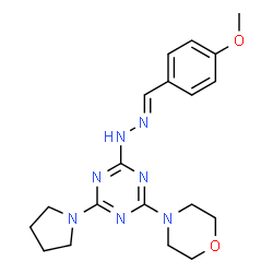 ChemSpider 2D Image | 2-[(2E)-2-(4-Methoxybenzylidene)hydrazino]-4-(4-morpholinyl)-6-(1-pyrrolidinyl)-1,3,5-triazine | C19H25N7O2