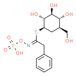 ChemSpider 2D Image | (1R,2R,3S,4R,5R)-2,3,4-Trihydroxy-5-(hydroxymethyl)cyclohexyl (1Z)-2-phenyl-N-(sulfooxy)ethanimidothioate | C15H21NO8S2