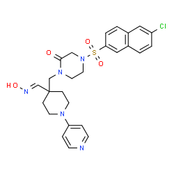 ChemSpider 2D Image | 4-[(6-CHLORO-2-NAPHTHALENYL)SULFONYL]-1-[[4-HYDROXYIMINOMETHYL-1-(4-PYRIDINYL)-4-PIPERIDINYL]METHYL]PIPERAZINONE | C26H28ClN5O4S