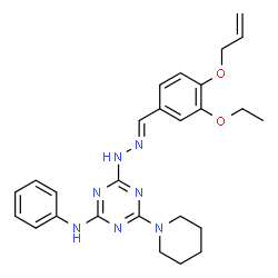 ChemSpider 2D Image | 4-{(2E)-2-[4-(Allyloxy)-3-ethoxybenzylidene]hydrazino}-N-phenyl-6-(1-piperidinyl)-1,3,5-triazin-2-amine | C26H31N7O2