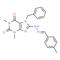 ChemSpider 2D Image | 7-Benzyl-1,3-dimethyl-8-[(2E)-2-(4-methylbenzylidene)hydrazino]-3,7-dihydro-1H-purine-2,6-dione | C22H22N6O2