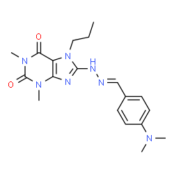 ChemSpider 2D Image | 8-{(2E)-2-[4-(Dimethylamino)benzylidene]hydrazino}-1,3-dimethyl-7-propyl-3,7-dihydro-1H-purine-2,6-dione | C19H25N7O2