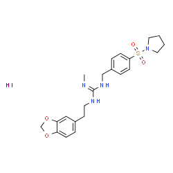 ChemSpider 2D Image | 1-[2-(1,3-Benzodioxol-5-yl)ethyl]-2-methyl-3-[4-(1-pyrrolidinylsulfonyl)benzyl]guanidine hydroiodide (1:1) | C22H29IN4O4S