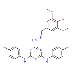 ChemSpider 2D Image | N,N'-Bis(4-methylphenyl)-6-[(2E)-2-(3,4,5-trimethoxybenzylidene)hydrazino]-1,3,5-triazine-2,4-diamine | C27H29N7O3