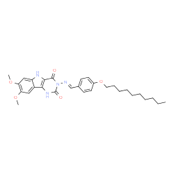 ChemSpider 2D Image | 3-{(E)-[4-(Decyloxy)benzylidene]amino}-7,8-dimethoxy-1H-pyrimido[5,4-b]indole-2,4(3H,5H)-dione | C29H36N4O5