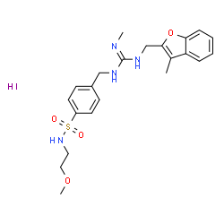 ChemSpider 2D Image | N-(2-Methoxyethyl)-4-({N''-methyl-N'-[(3-methyl-1-benzofuran-2-yl)methyl]carbamimidamido}methyl)benzenesulfonamide hydroiodide (1:1) | C22H29IN4O4S