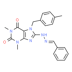 ChemSpider 2D Image | 8-[(2E)-2-Benzylidenehydrazino]-1,3-dimethyl-7-(4-methylbenzyl)-3,7-dihydro-1H-purine-2,6-dione | C22H22N6O2