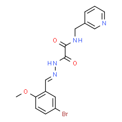 ChemSpider 2D Image | 2-[(2E)-2-(5-Bromo-2-methoxybenzylidene)hydrazino]-2-oxo-N-(3-pyridinylmethyl)acetamide | C16H15BrN4O3