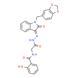 ChemSpider 2D Image | N-(2-{(2E)-2-[1-(1,3-Benzodioxol-5-ylmethyl)-2-oxo-1,2-dihydro-3H-indol-3-ylidene]hydrazino}-2-oxoethyl)-2-hydroxybenzamide | C25H20N4O6
