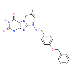 ChemSpider 2D Image | 8-{(2E)-2-[4-(Benzyloxy)benzylidene]hydrazino}-1,3-dimethyl-7-(2-methyl-2-propen-1-yl)-3,7-dihydro-1H-purine-2,6-dione | C25H26N6O3
