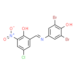 ChemSpider 2D Image | 2,6-Dibromo-4-[(E)-(5-chloro-2-hydroxy-3-nitrobenzylidene)amino]phenol | C13H7Br2ClN2O4