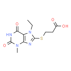 ChemSpider 2D Image | 3-[(7-Ethyl-3-methyl-2,6-dioxo-2,3,6,7-tetrahydro-1H-purin-8-yl)sulfanyl]propanoic acid | C11H14N4O4S