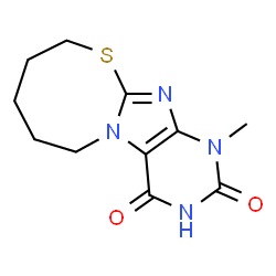 ChemSpider 2D Image | 1-Methyl-7,8,9,10-tetrahydro-6H-[1,3]thiazocino[2,3-f]purine-2,4(1H,3H)-dione | C11H14N4O2S
