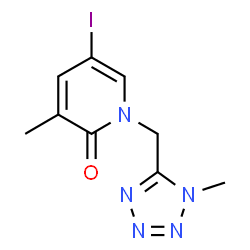ChemSpider 2D Image | 5-Iodo-3-methyl-1-[(1-methyl-1H-tetrazol-5-yl)methyl]-2(1H)-pyridinone | C9H10IN5O