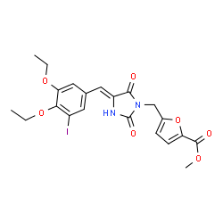 ChemSpider 2D Image | Methyl 5-{[(4Z)-4-(3,4-diethoxy-5-iodobenzylidene)-2,5-dioxo-1-imidazolidinyl]methyl}-2-furoate | C21H21IN2O7
