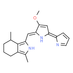 ChemSpider 2D Image | 3-{(Z)-[(5Z)-3-Methoxy-5-(2H-pyrrol-2-ylidene)-1,5-dihydro-2H-pyrrol-2-ylidene]methyl}-1,4-dimethyl-4,5,6,7-tetrahydro-2H-isoindole | C20H23N3O