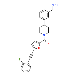 ChemSpider 2D Image | {4-[3-(Aminomethyl)phenyl]-1-piperidinyl}{5-[(2-fluorophenyl)ethynyl]-2-furyl}methanone | C25H23FN2O2