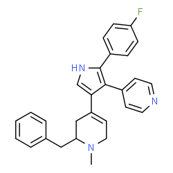 ChemSpider 2D Image | 4-[4-(2-Benzyl-1-methyl-1,2,3,6-tetrahydro-4-pyridinyl)-2-(4-fluorophenyl)-1H-pyrrol-3-yl]pyridine | C28H26FN3