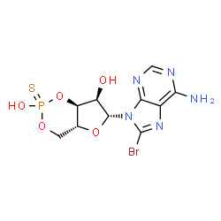 ChemSpider 2D Image | (4aR,6R,7R,7aS)-6-(6-Amino-8-bromo-9H-purin-9-yl)tetrahydro-4H-furo[3,2-d][1,3,2]dioxaphosphinine-2,7-diol 2-sulfide | C10H11BrN5O5PS