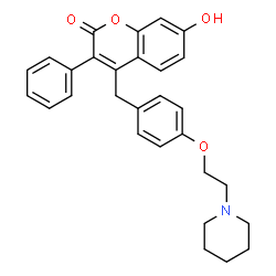 ChemSpider 2D Image | 7-Hydroxy-3-phenyl-4-{4-[2-(1-piperidinyl)ethoxy]benzyl}-2H-chromen-2-one | C29H29NO4