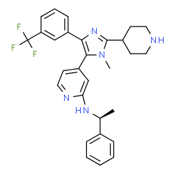 ChemSpider 2D Image | 4-{1-Methyl-2-(4-piperidinyl)-4-[3-(trifluoromethyl)phenyl]-1H-imidazol-5-yl}-N-[(1S)-1-phenylethyl]-2-pyridinamine | C29H30F3N5