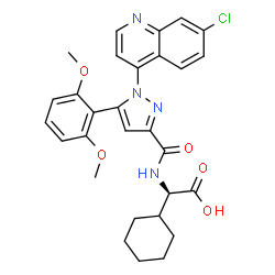 ChemSpider 2D Image | (2R)-({[1-(7-Chloro-4-quinolinyl)-5-(2,6-dimethoxyphenyl)-1H-pyrazol-3-yl]carbonyl}amino)(cyclohexyl)acetic acid | C29H29ClN4O5