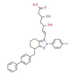ChemSpider 2D Image | (6E)-7-[7-(4-Biphenylylmethyl)-2-(4-fluorophenyl)-4,5,6,7-tetrahydro-2H-indazol-3-yl]-3,5-dihydroxy-6-heptenoic acid | C33H33FN2O4