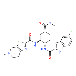 ChemSpider 2D Image | N-((1R,2S,5S)-2-(5-chloro-1H-indole-2-carboxamido)-5-(dimethylcarbamoyl)cyclohexyl)-5-methyl-4,5,6,7-tetrahydrothiazolo[5,4-c]pyridine-2-carboxamide | C26H31ClN6O3S