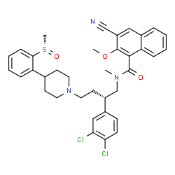 ChemSpider 2D Image | 3-Cyano-N-[(2S)-2-(3,4-dichlorophenyl)-4-(4-{2-[(S)-methylsulfinyl]phenyl}-1-piperidinyl)butyl]-2-methoxy-N-methyl-1-naphthamide | C36H37Cl2N3O3S