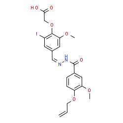 ChemSpider 2D Image | {4-[(Z)-{[4-(Allyloxy)-3-methoxybenzoyl]hydrazono}methyl]-2-iodo-6-methoxyphenoxy}acetic acid | C21H21IN2O7