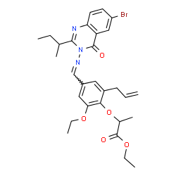 ChemSpider 2D Image | Ethyl 2-(2-allyl-4-{[(6-bromo-2-sec-butyl-4-oxo-3(4H)-quinazolinyl)imino]methyl}-6-ethoxyphenoxy)propanoate | C29H34BrN3O5
