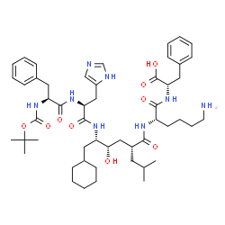 ChemSpider 2D Image | N~2~-{(2R,4S,5S)-6-Cyclohexyl-4-hydroxy-2-isobutyl-5-[(N-{[(2-methyl-2-propanyl)oxy]carbonyl}-L-phenylalanyl-L-histidyl)amino]hexanoyl}-L-lysyl-L-phenylalanine | C51H76N8O9